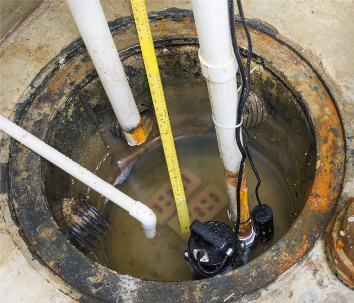 sump pump in basement with water in sump pit